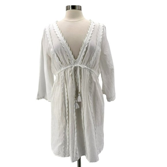 J. Crew Other - J. Crew Beachwear Linen Blend Boho White Cover-Up Tunic Dress Womens Medium